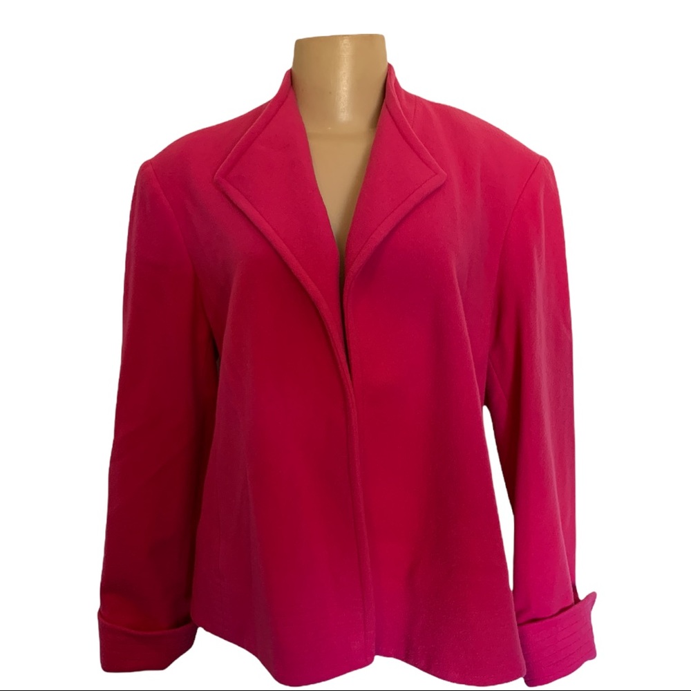 Wool Cashmere Blend Louben Open Front Hot Pink Blazer Suit Jacket PLUS 14
